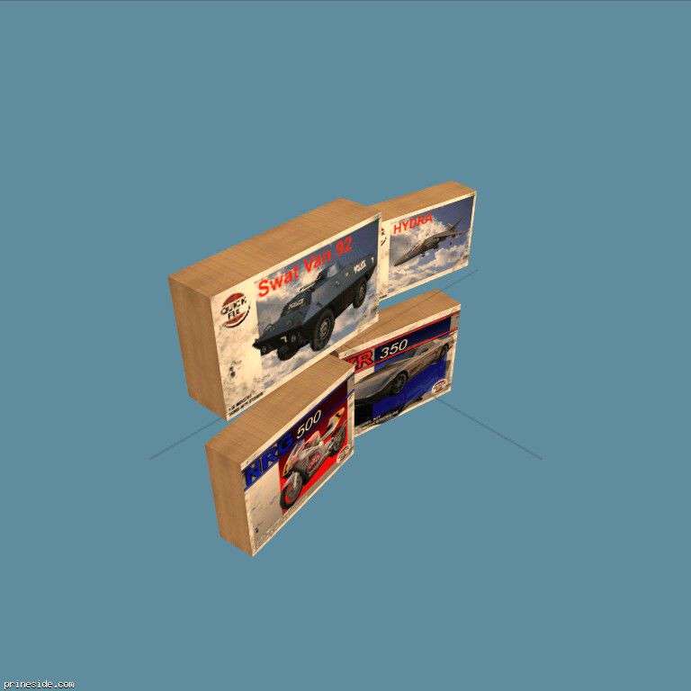 Boxes of toy cars and motorcycles (MODEL_BOX9) [2480] on the dark background
