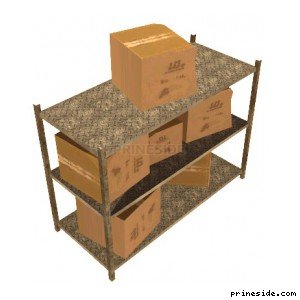 Стойка (стеллаж) со складов, на которой размещены картонные коробки (CJ_DF_UNIT) [939] на светлом фоне